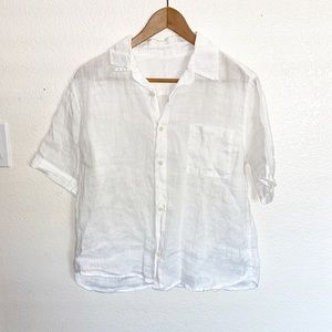 CP Shades 100% Linen White Button Front Blouse